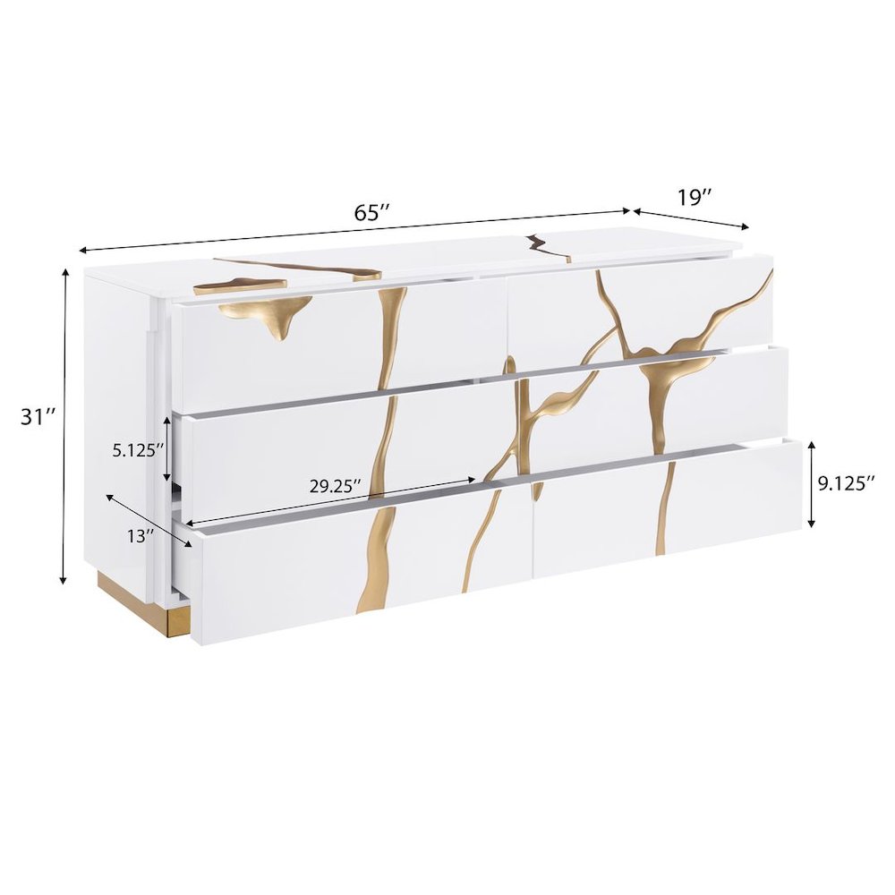 Modern High-Gloss Lacquered Dresser with Gold Crack Accents and Gold Base. Picture 6