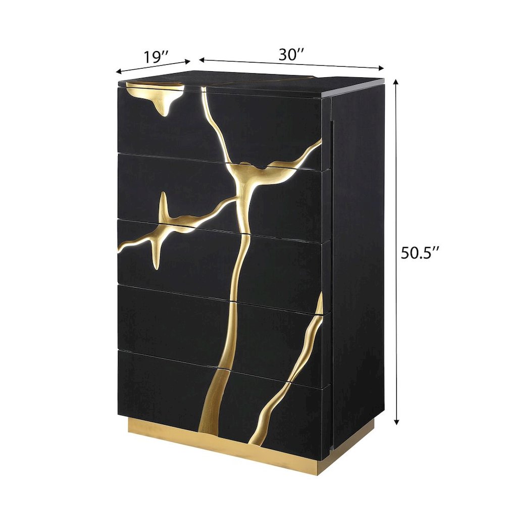 50" Tall Modern High Gloss Lacquered Drawer Chest with Gold Accent Cracks. Picture 7