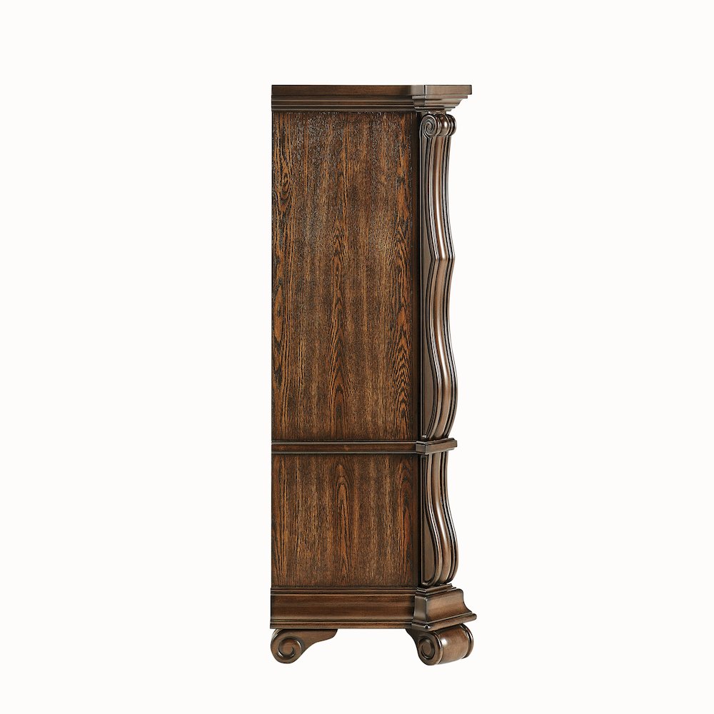 Belvedere 54" Traditional 5-Drawer Tallboy Chest, Carved Wood - Dark Cherry. Picture 3