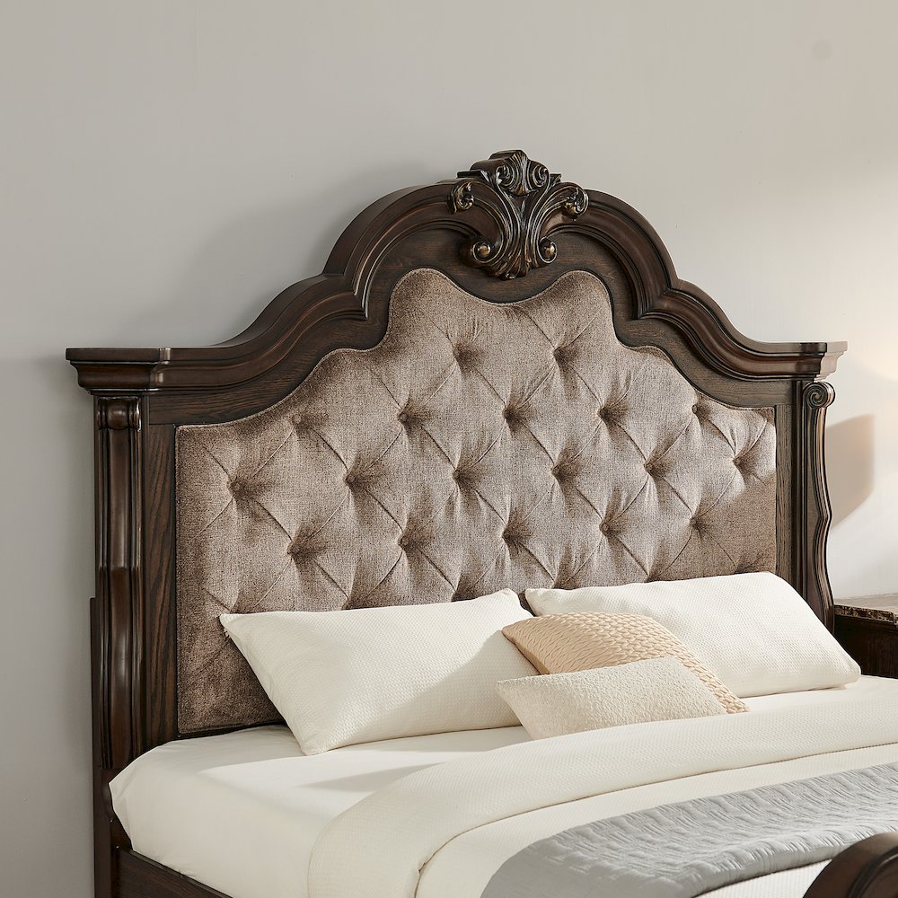 Belvedere California King Platform Bed Frame, Tufted Headboard - Dark Cherry. Picture 5