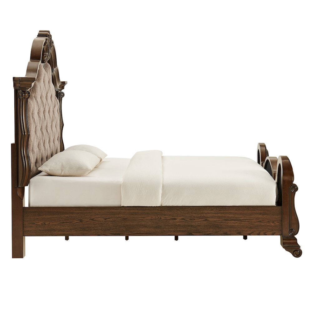 Belvedere California King Platform Bed Frame, Tufted Headboard - Dark Cherry. Picture 2