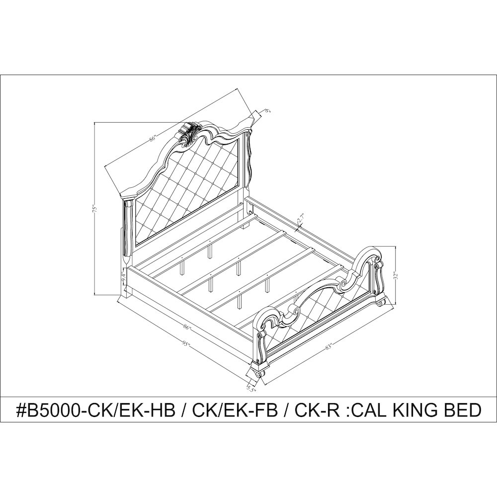 Belvedere California King Platform Bed Frame, Tufted Headboard - Dark Cherry. Picture 10