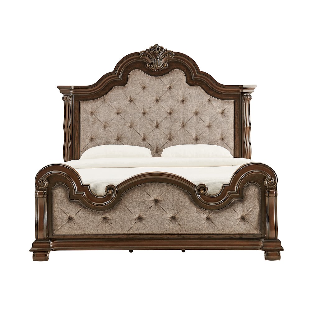 Belvedere California King Platform Bed Frame, Tufted Headboard - Dark Cherry. Picture 3