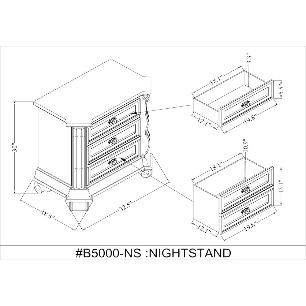 Belvedere 32.5" Wide 2-Drawer Nightstand, Marble Top - Dark Cherry Finish. Picture 9