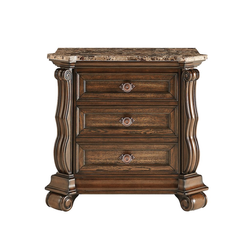 Belvedere 32.5" Wide 2-Drawer Nightstand, Marble Top - Dark Cherry Finish. Picture 2