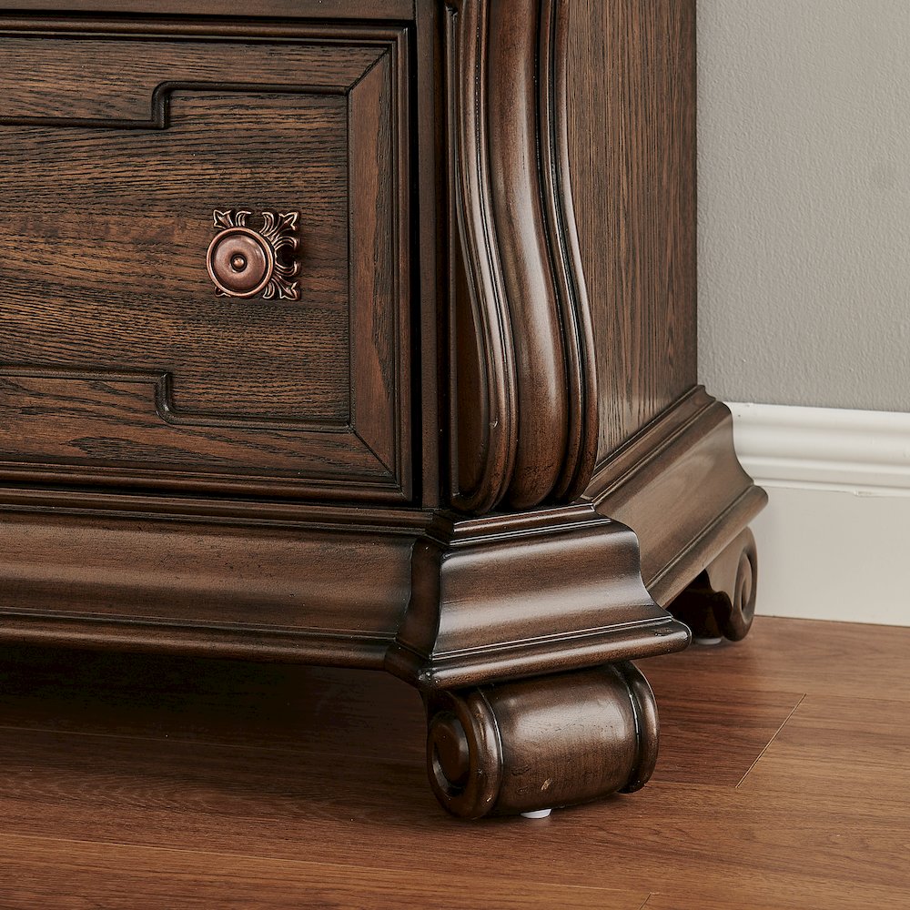 Belvedere 32.5" Wide 2-Drawer Nightstand, Marble Top - Dark Cherry Finish. Picture 7