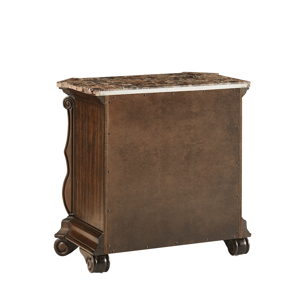 Belvedere 32.5" Wide 2-Drawer Nightstand, Marble Top - Dark Cherry Finish. Picture 4
