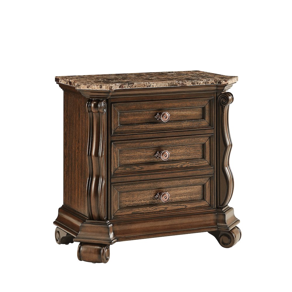Belvedere 32.5" Wide 2-Drawer Nightstand, Marble Top - Dark Cherry Finish. Picture 1