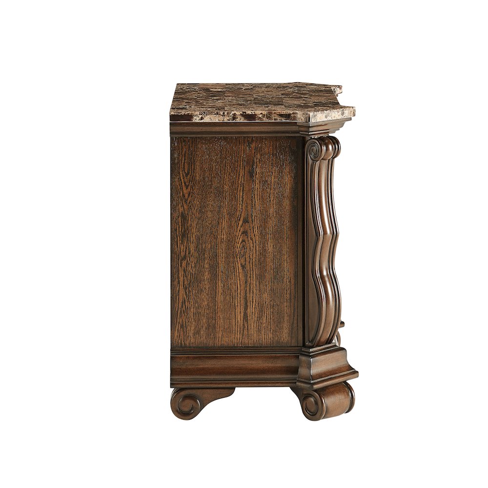 Belvedere 32.5" Wide 2-Drawer Nightstand, Marble Top - Dark Cherry Finish. Picture 3