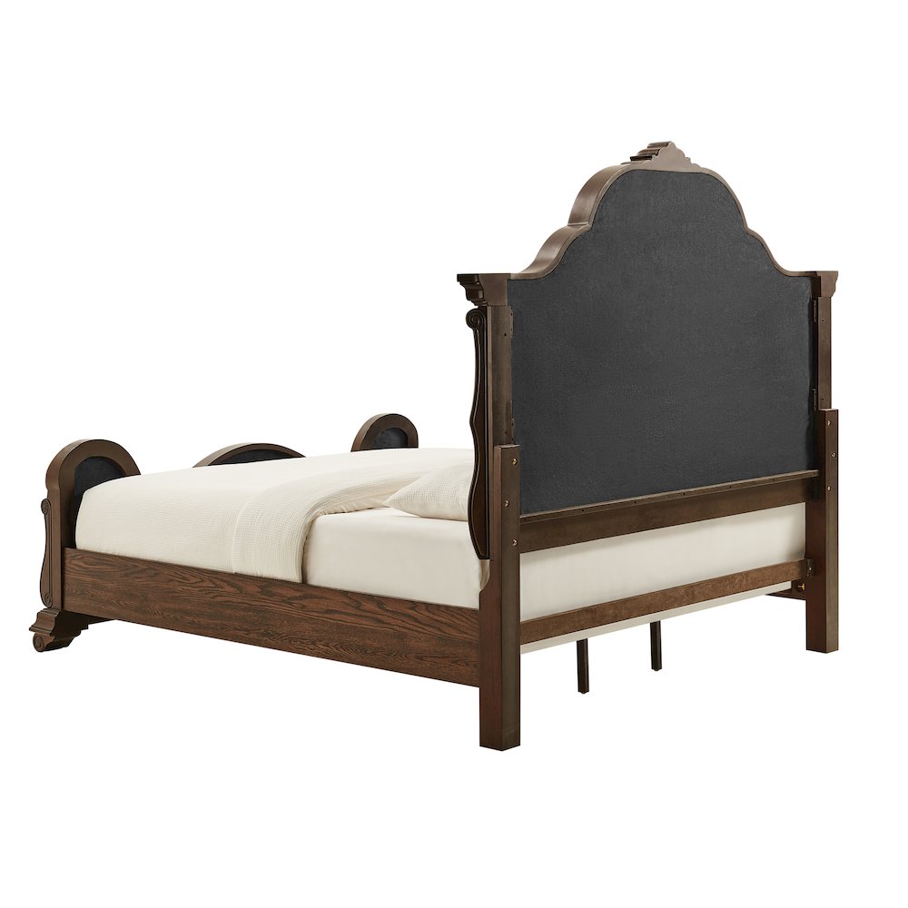 Belvedere Queen Platform Bed Frame, Tufted Fabric Headboard - Dark Cherry Finish. Picture 4