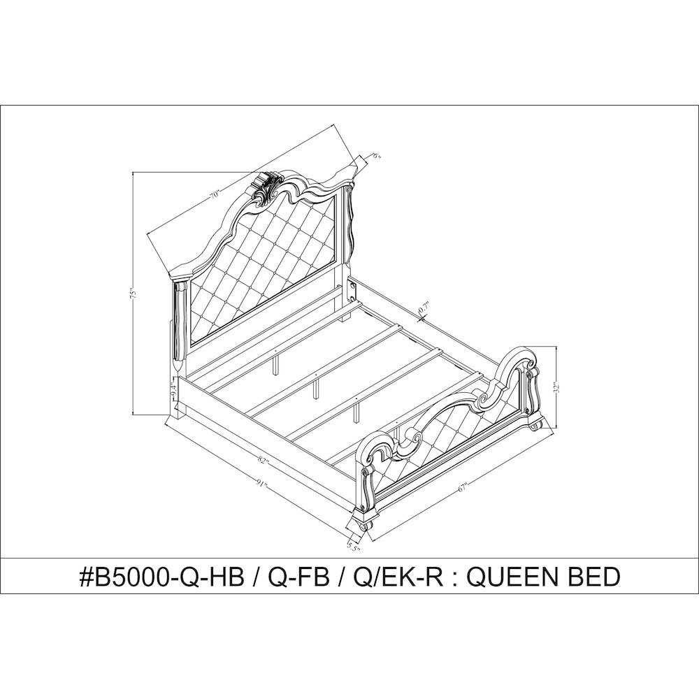 Belvedere Queen Platform Bed Frame, Tufted Fabric Headboard - Dark Cherry Finish. Picture 10