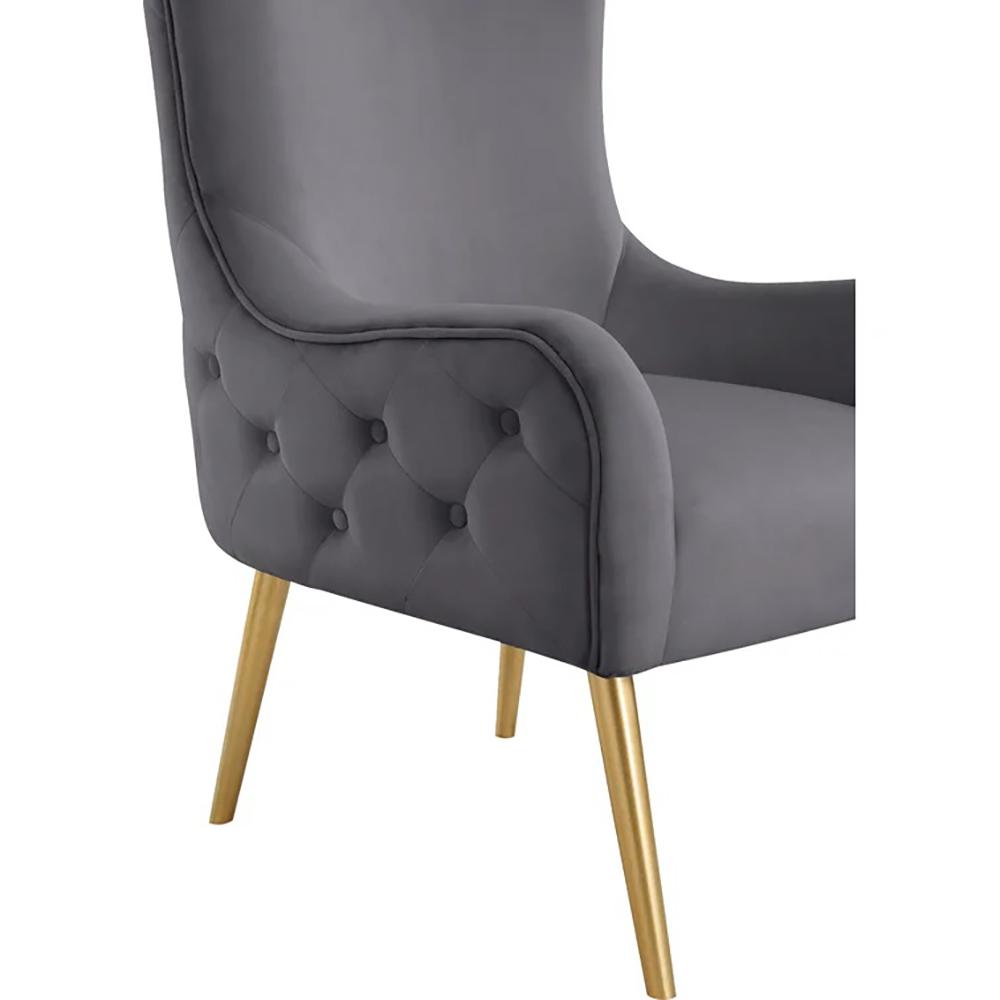 Venetian Gray Tufted Velvet High Back Arm Chair. Picture 3