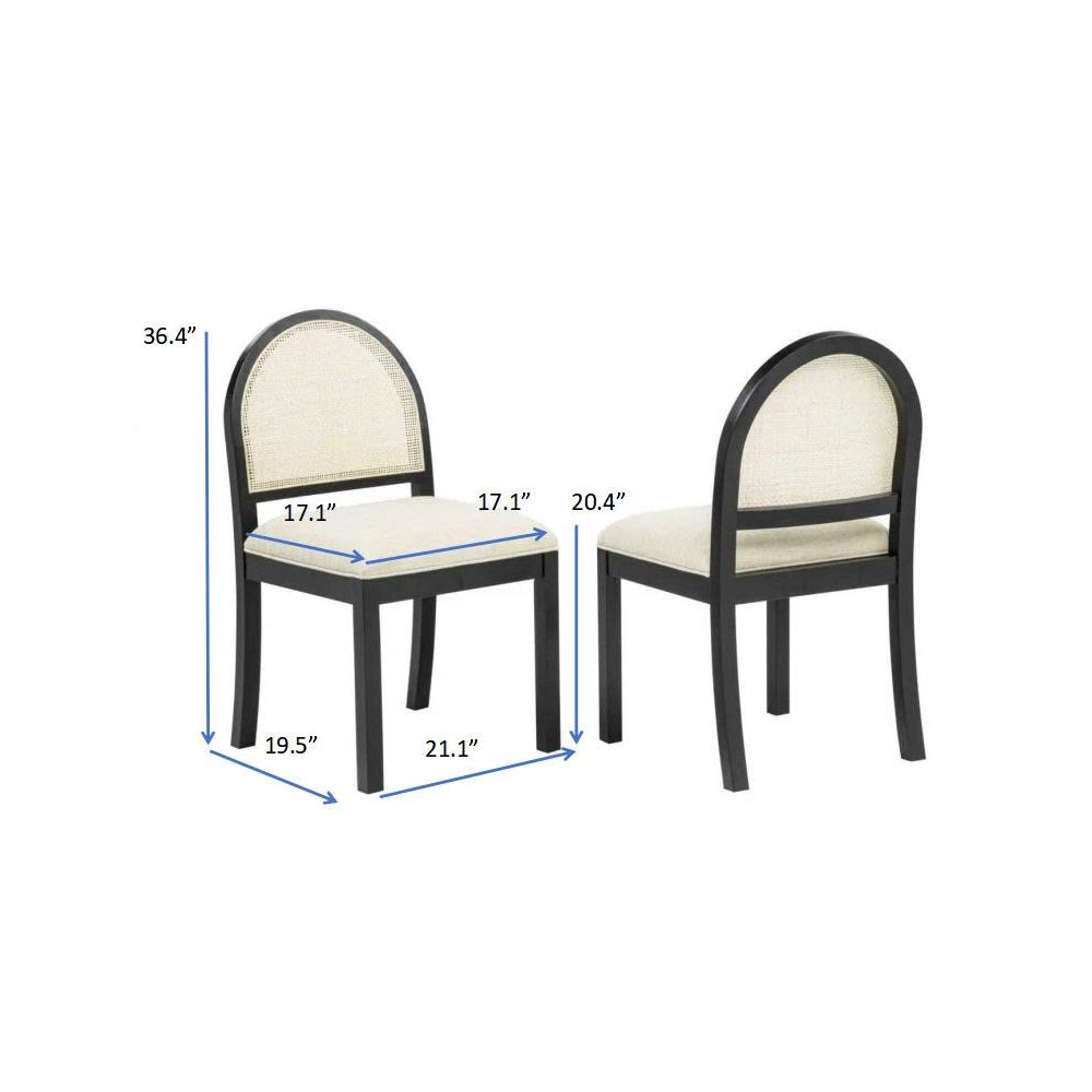 Dining Chairs French Country Beige Rattan Cane Back Beige Padded Fabric Seat. Picture 2