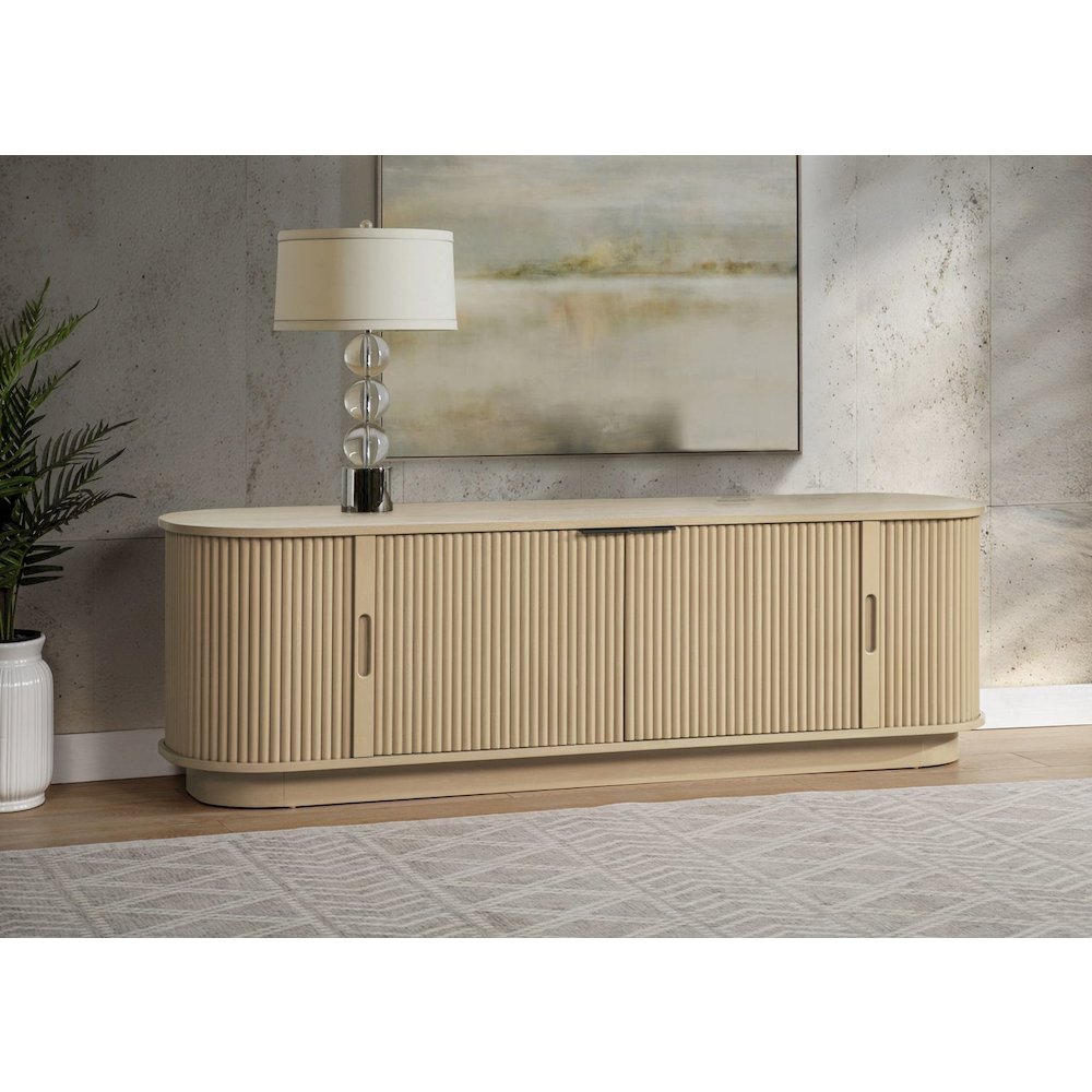Halcrest 70" Mid-Century Fluted TV Stand with Rounded Oval Design. Picture 6