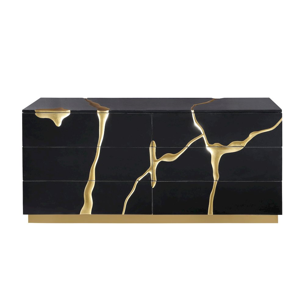 Modern Lacquered Dresser with Striking Gold Crack Accents and Gold Base. Picture 2
