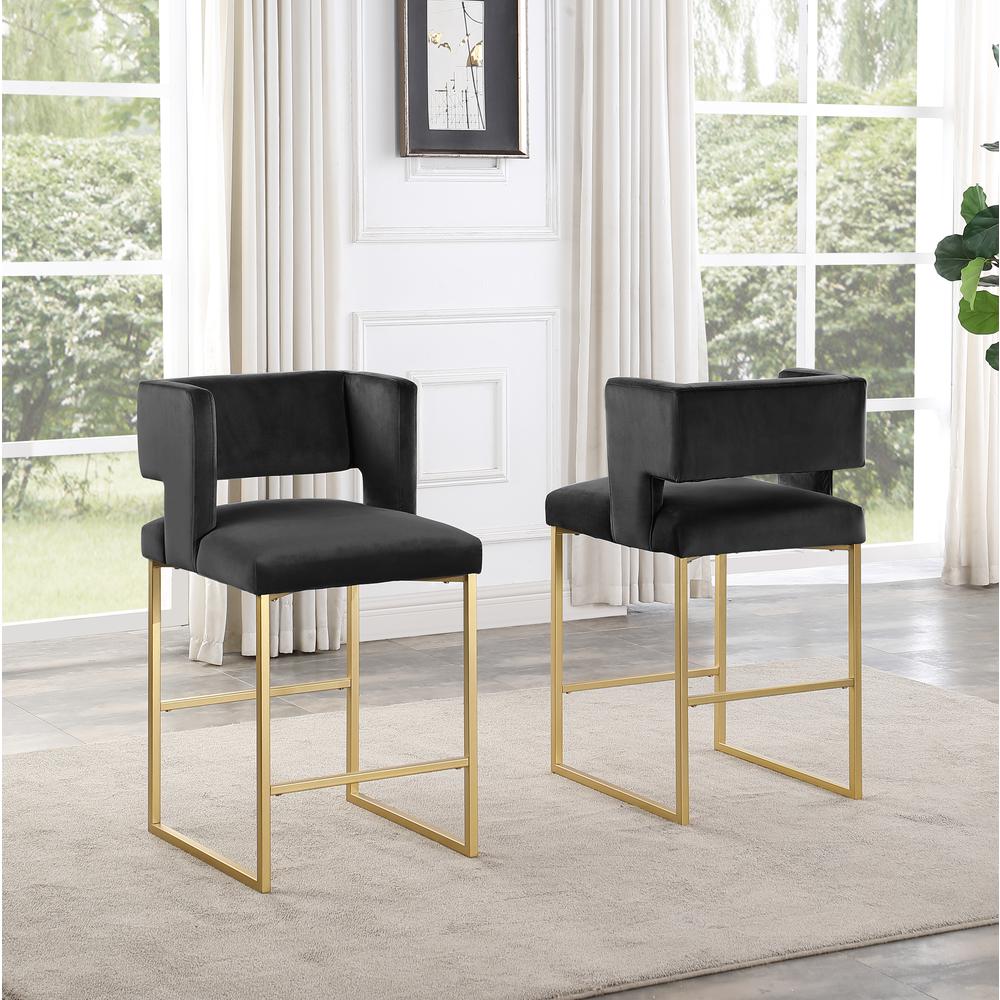 Lynx Black Velvet Bar Stools in Gold (Set of 2). Picture 3
