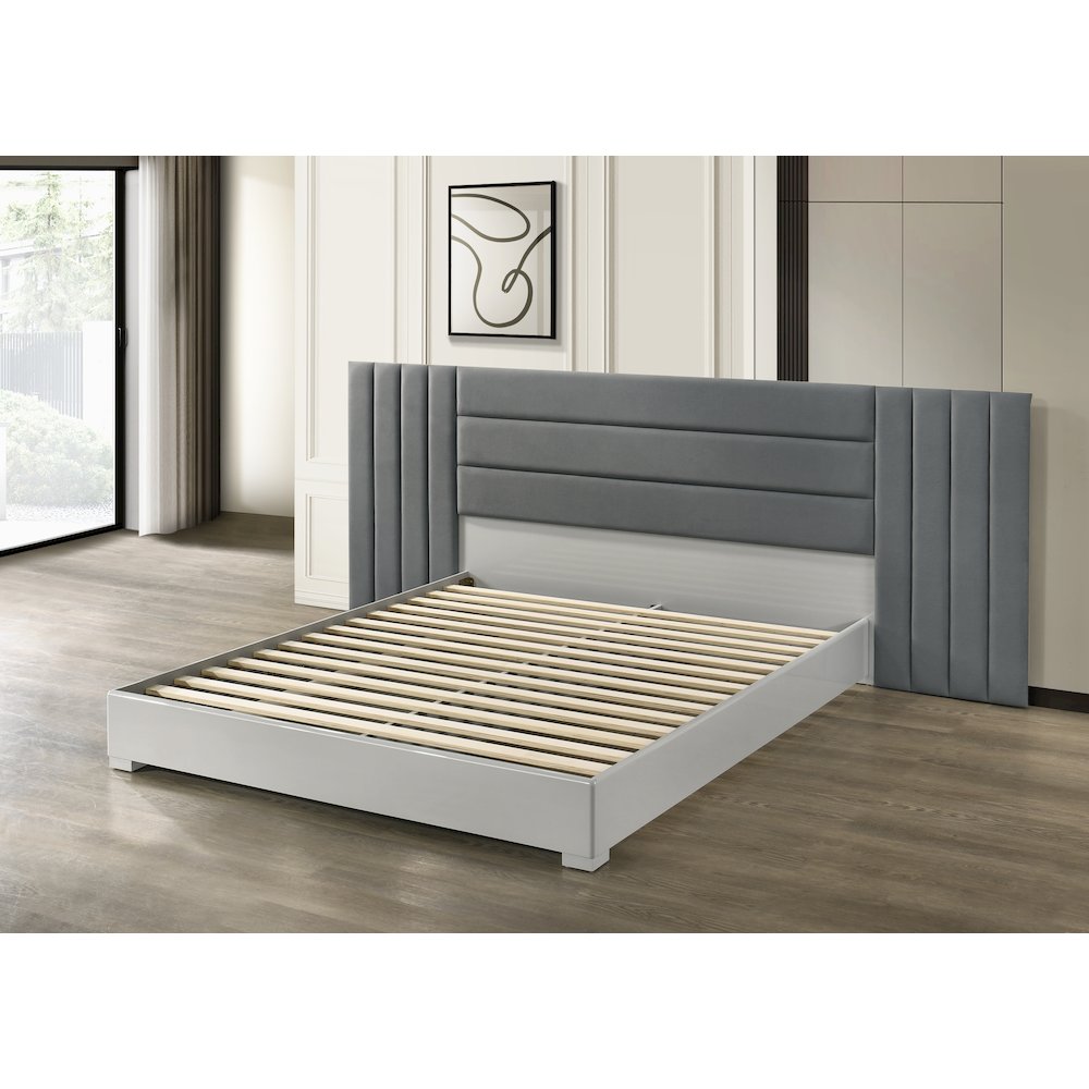83" Eastern King Bed Frame, Fabric Channel Tufted Headboard. Picture 3