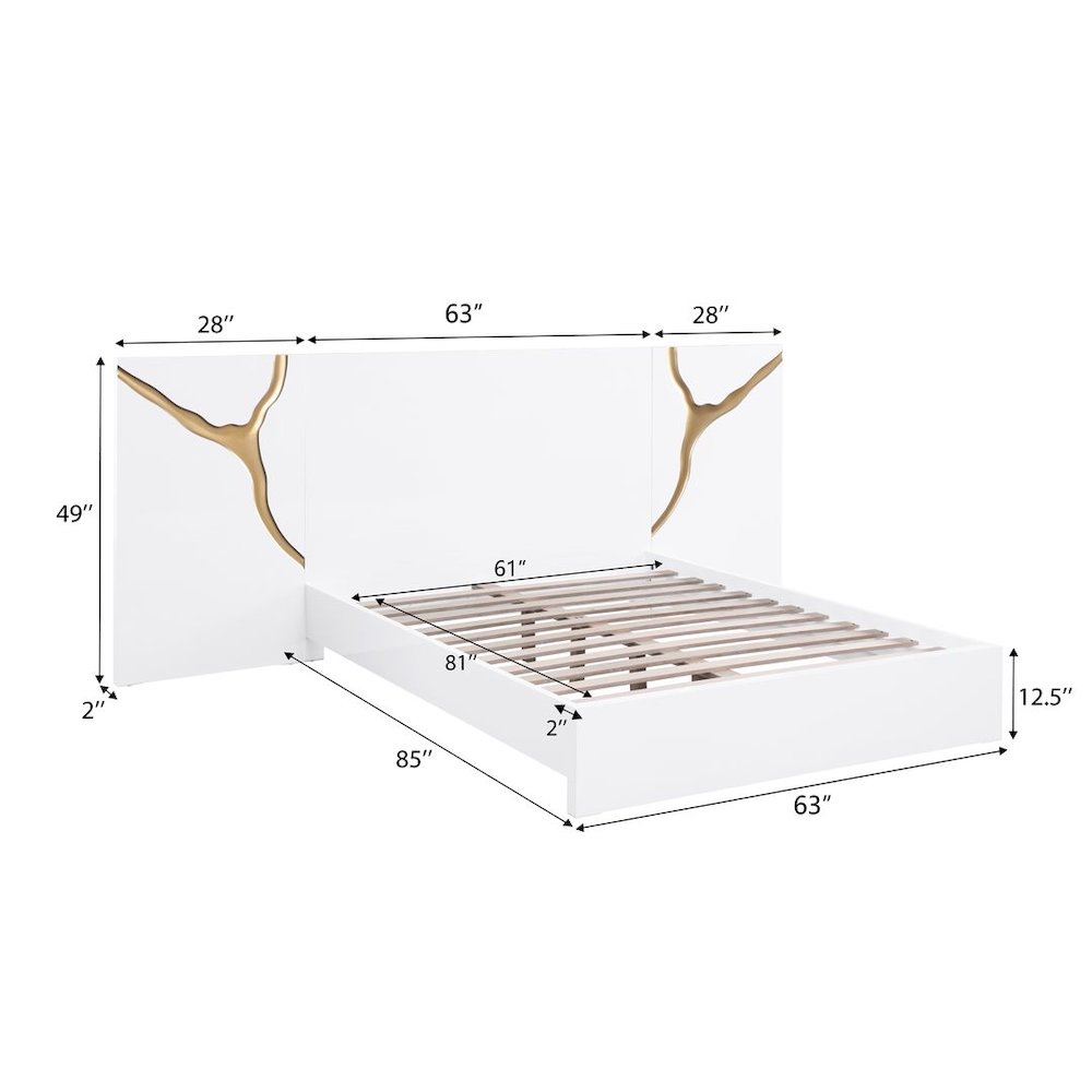 Modern Lacquered High Gloss Queen Bed Frame with Striking Gold Accent Cracks. Picture 6