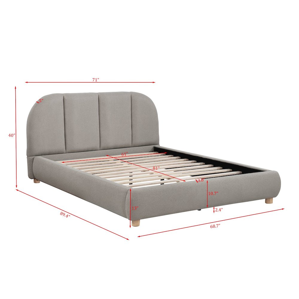 Ctasia Upholstered Burlap Fabric Low Profile Bed Frame, Queen, Light Tan. Picture 6