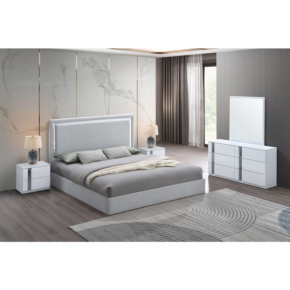 Modern Mirrored 6-Drawer Dresser, White. Picture 4