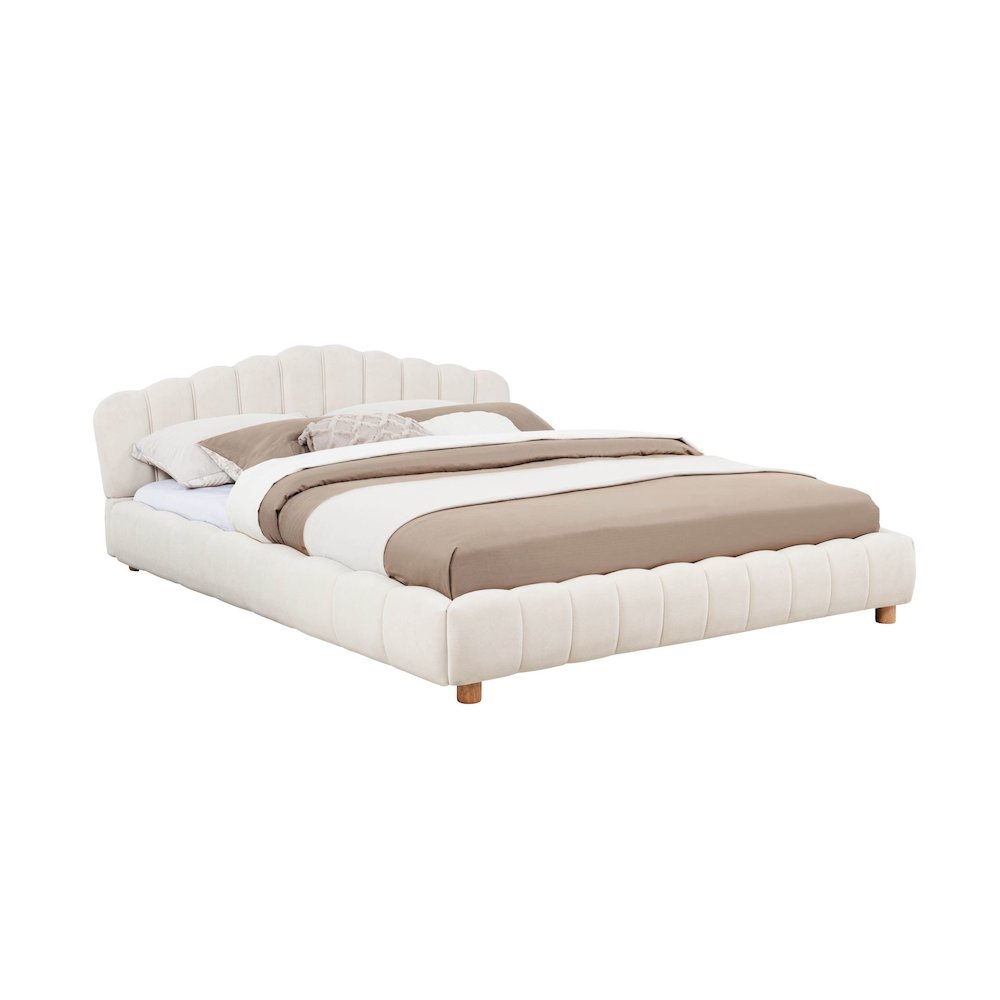 Ctera Queen Velvet Bed, Cream. Picture 1