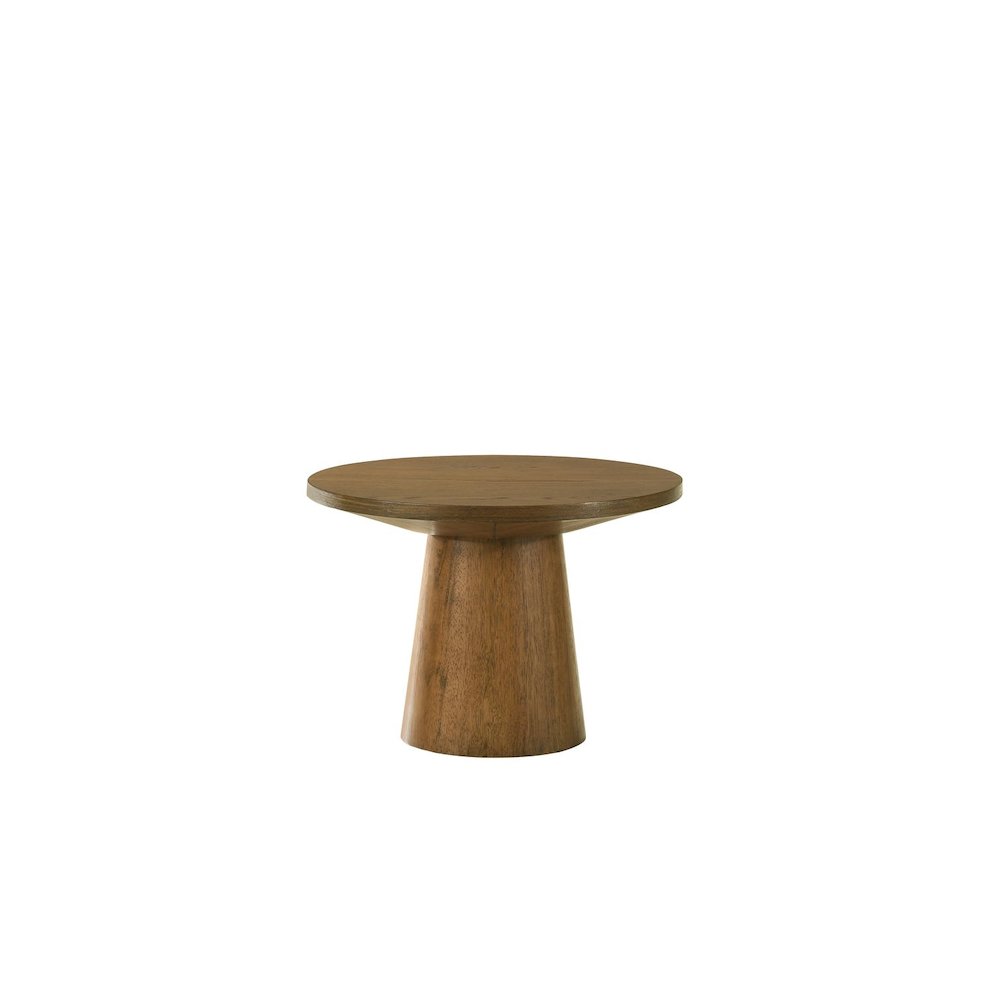 Terra Transitional Round End Table with Pedestal Base, Walnut. Picture 1