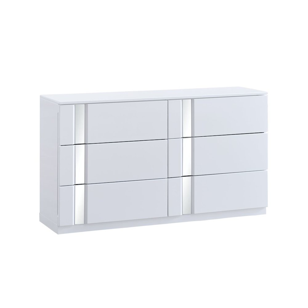 Modern Mirrored 6-Drawer Dresser, White. Picture 1