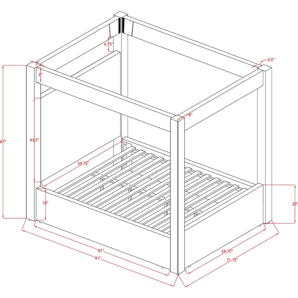 Borealis Canopy Bed Frame with Starry Upholstery, Queen, Black. Picture 7