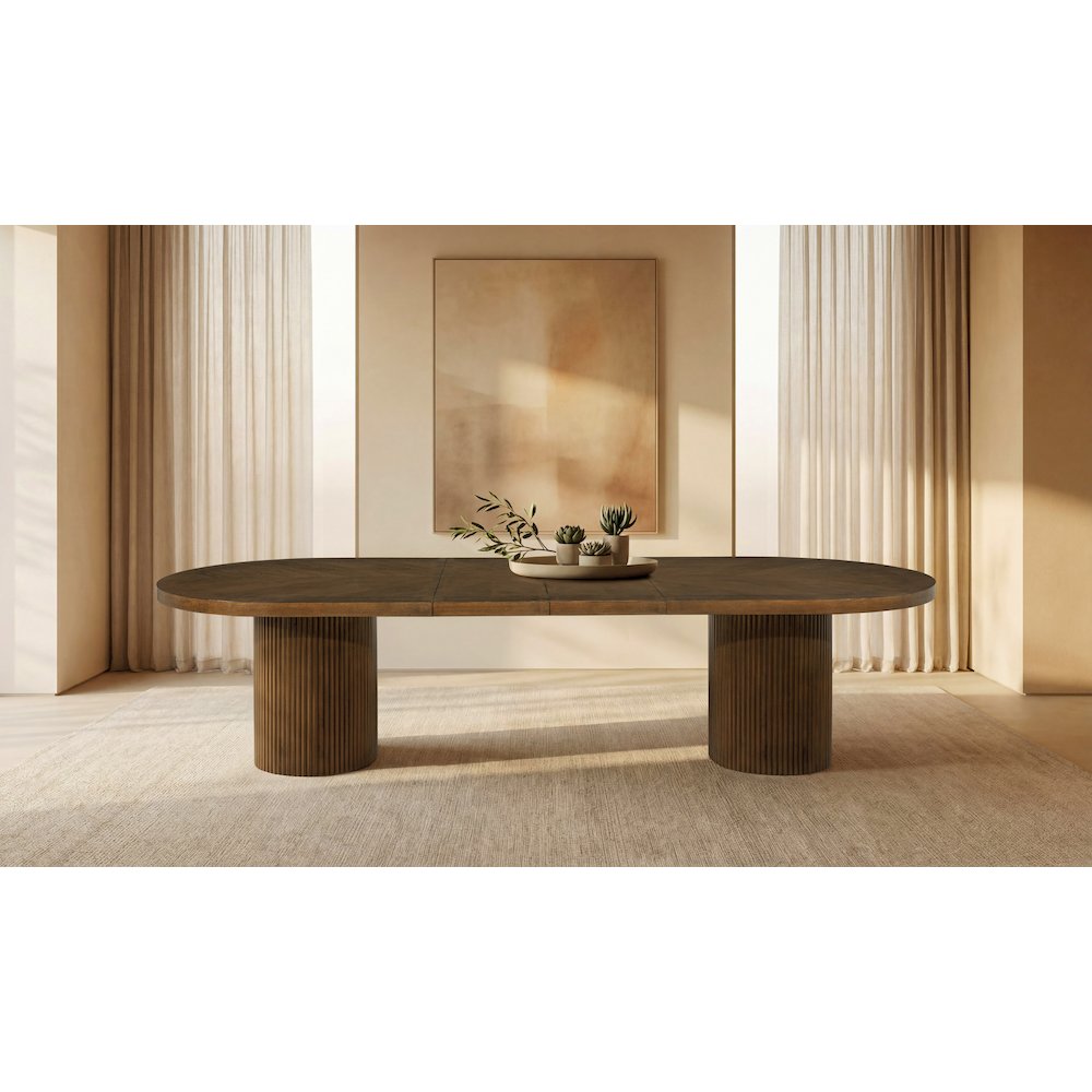 Dobby 90"-123" Extendable Oval Wooden Dining Table, Brown. Picture 4
