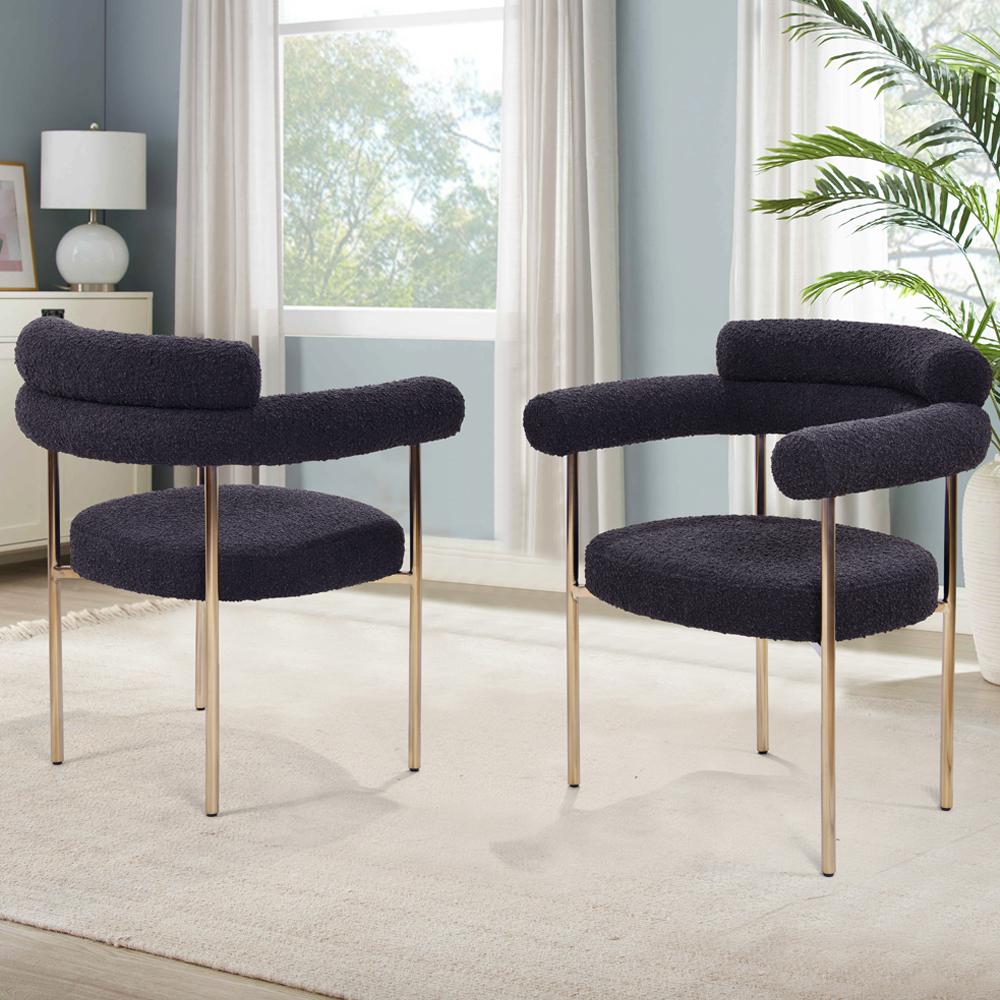 Beren Black Boucle Fabric Dining Chair with Gold Leg, Set of 2. Picture 3