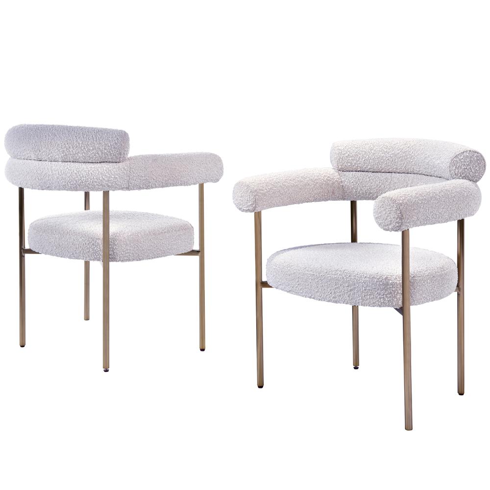 Beren Cream Boucle Fabric Dining Chair with Gold Leg, Set of 2. Picture 1