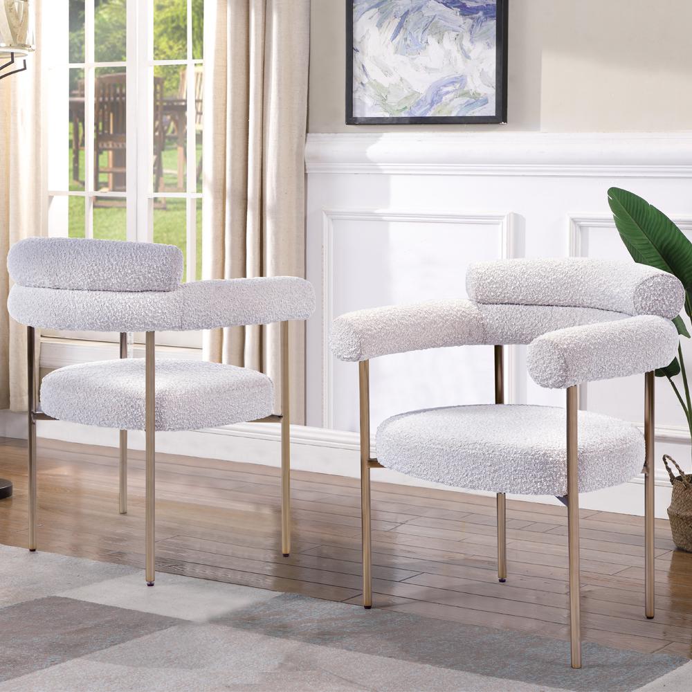 Beren Cream Boucle Fabric Dining Chair with Gold Leg, Set of 2. Picture 3