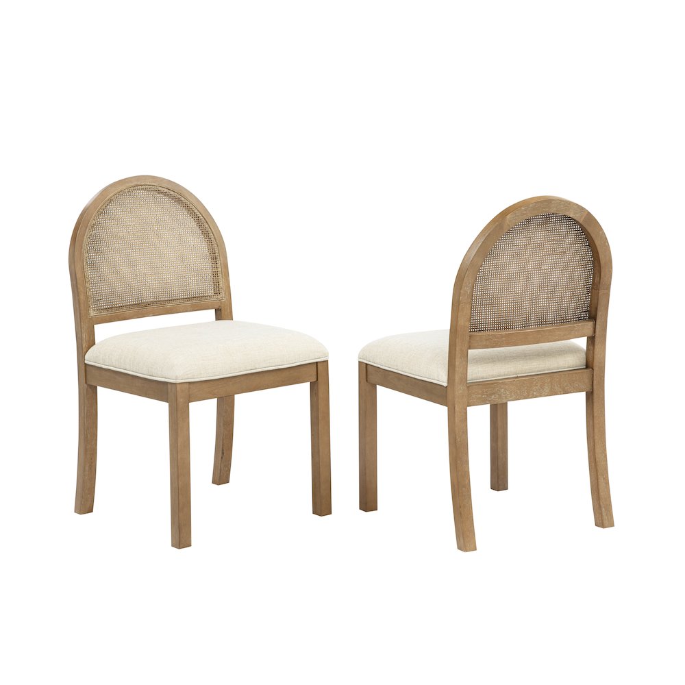 Dining Chairs French Country Brown Rattan Cane Back Beige Padded Fabric Seat. Picture 1
