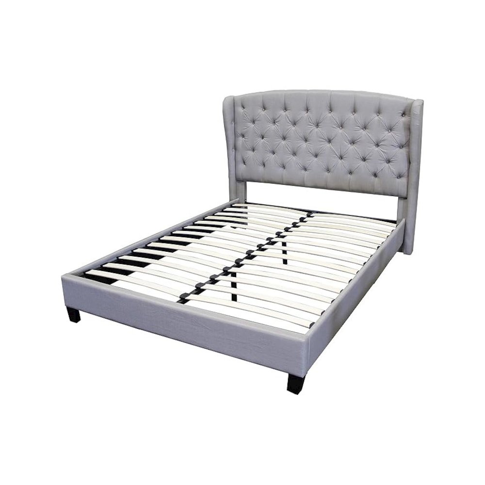 Frances Solid Wood/Fabric Upholstry East King Platform Bed - Grey. Picture 1
