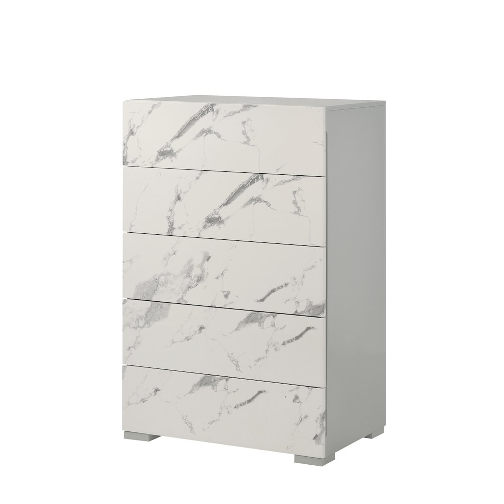 47" High 5-Drawer Chest, Faux Marble Panels, Lacquered Gloss Frame, Modern. Picture 1