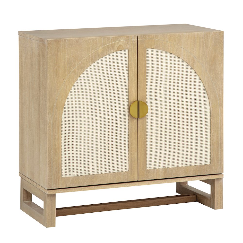 31" Wide 2-Door Accent Cabinet Natural Oak Wood Finish Boho Modern Sideboard. Picture 1