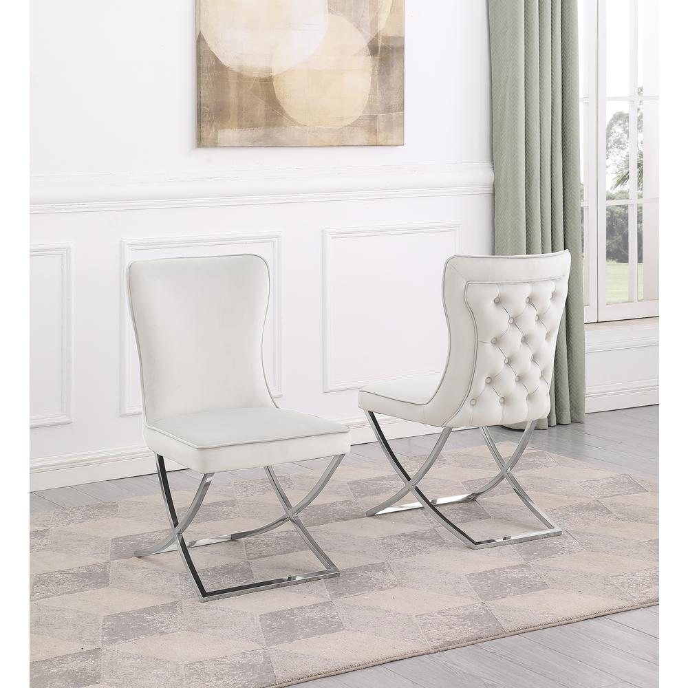 Blythe Beige Velvet with Silver Dining Chairs, Set of 2. Picture 2