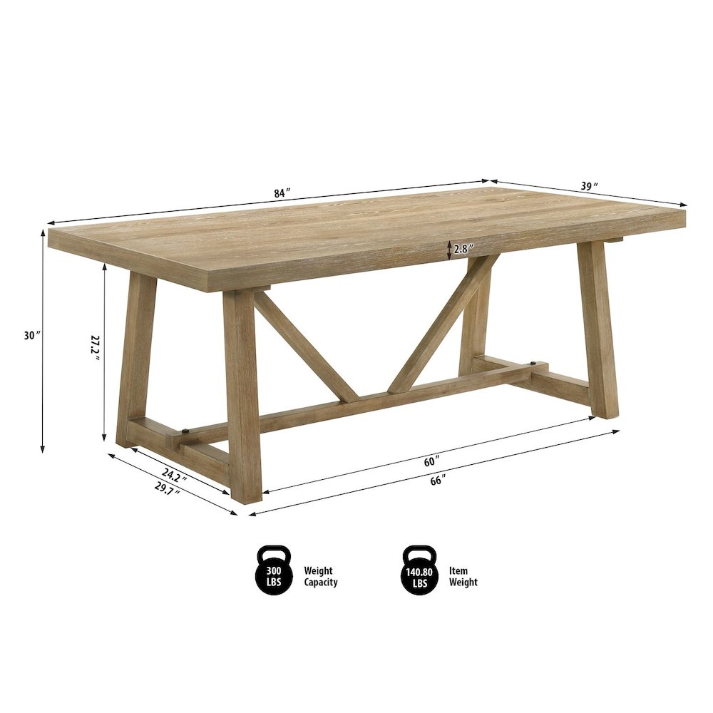 Malibu Transitional Rectangle Dining Table with Trestle Base, Kepler Driftwood. Picture 3