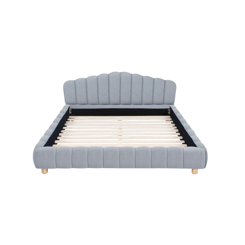 Ctera Queen Velvet Bed, Light Gray. Picture 4