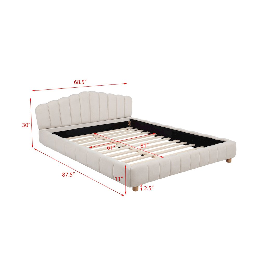 Ctera Queen Velvet Bed, Cream. Picture 8