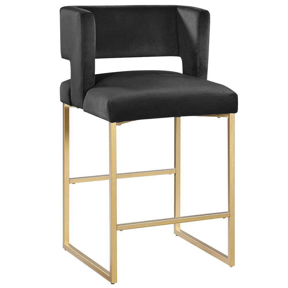 Lynx Black Velvet Bar Stools in Gold (Set of 2). Picture 2