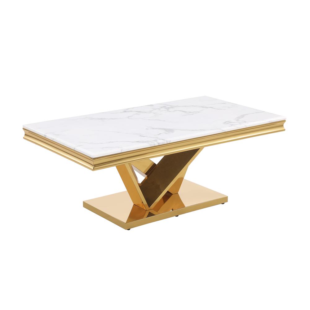 Blythe Stone Marble Laminate Gold Coffee Table. Picture 2