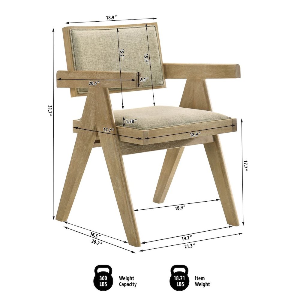 Malibu Transitional Upholstered Dining Chairs, Set of 2, Kepler Driftwood. Picture 4