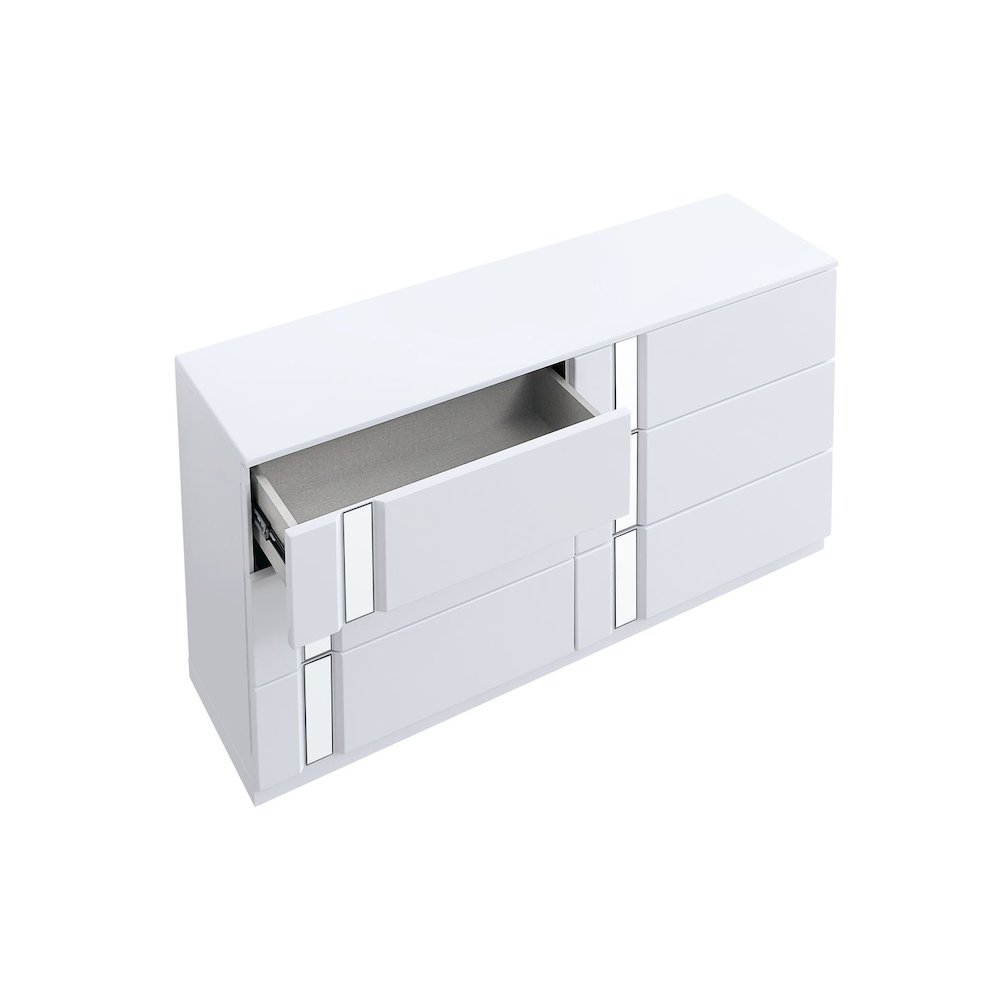 Modern Mirrored 6-Drawer Dresser, White. Picture 2