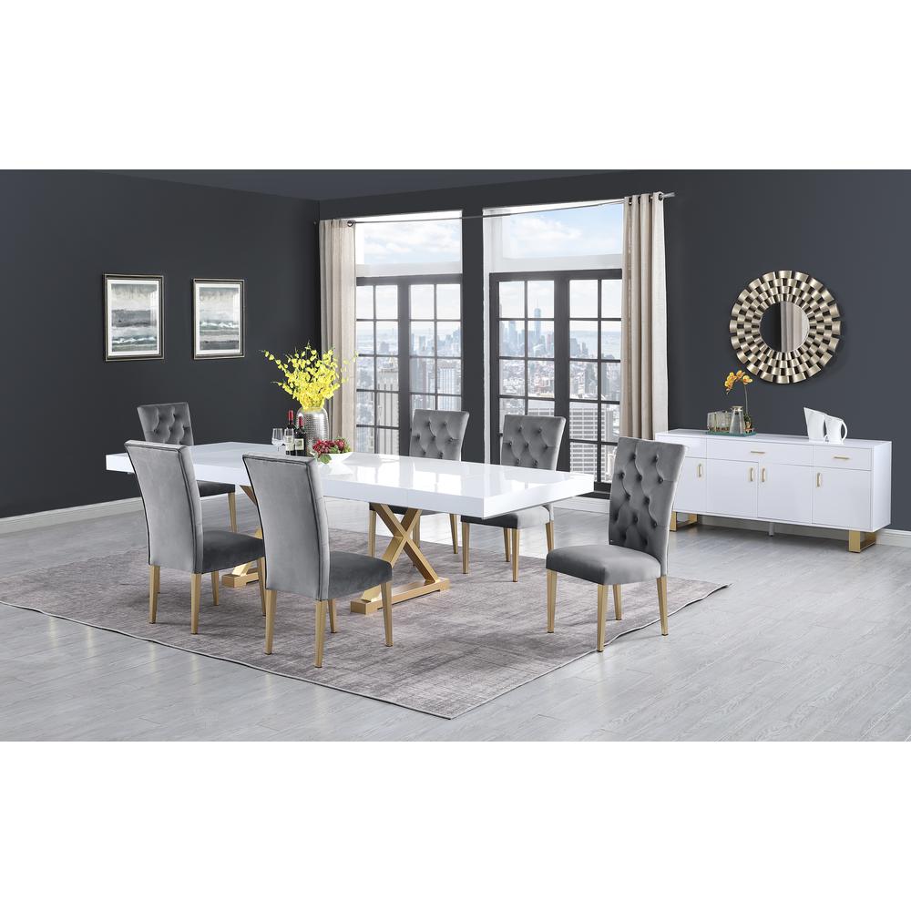 Tyrion Gray Tufted Velvet Side Chairs in Brushed Gold (Set of 2). Picture 3