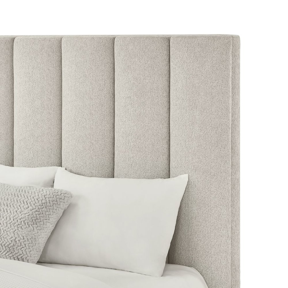 Modern Upholstered Low-Profile Bed Frame, Eastern King, Wheat Beige. Picture 5