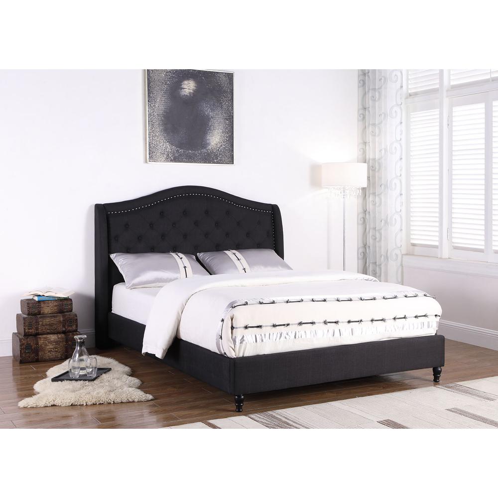 Best Master Myrick Fabric Upholstered Tufted East King Platform Bed in Black. Picture 1