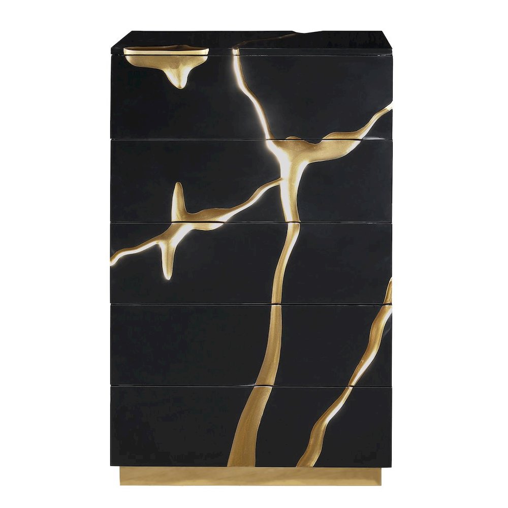 50" Tall Modern High Gloss Lacquered Drawer Chest with Gold Accent Cracks. Picture 2