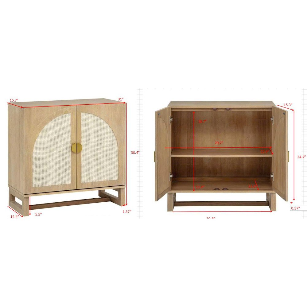 31" Wide 2-Door Accent Cabinet Natural Oak Wood Finish Boho Modern Sideboard. Picture 11