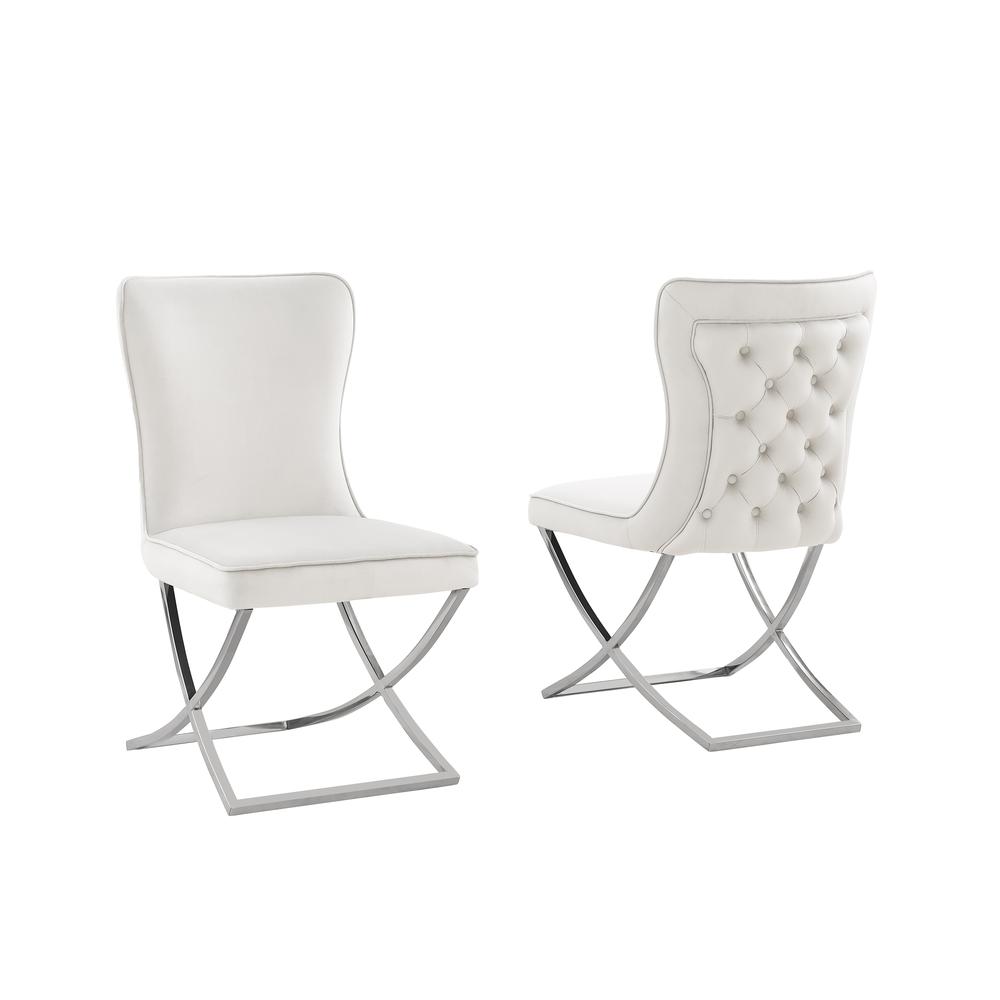 Blythe Beige Velvet with Silver Dining Chairs, Set of 2. Picture 1